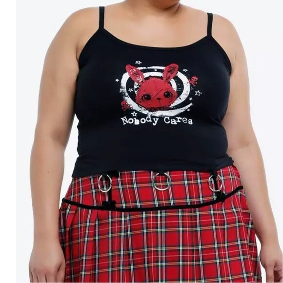 Hot Topic Cami Top Womens Plus 2 Black Nobody Cares Bunny O-Ring Crop Goth Punk - Picture 3 of 10